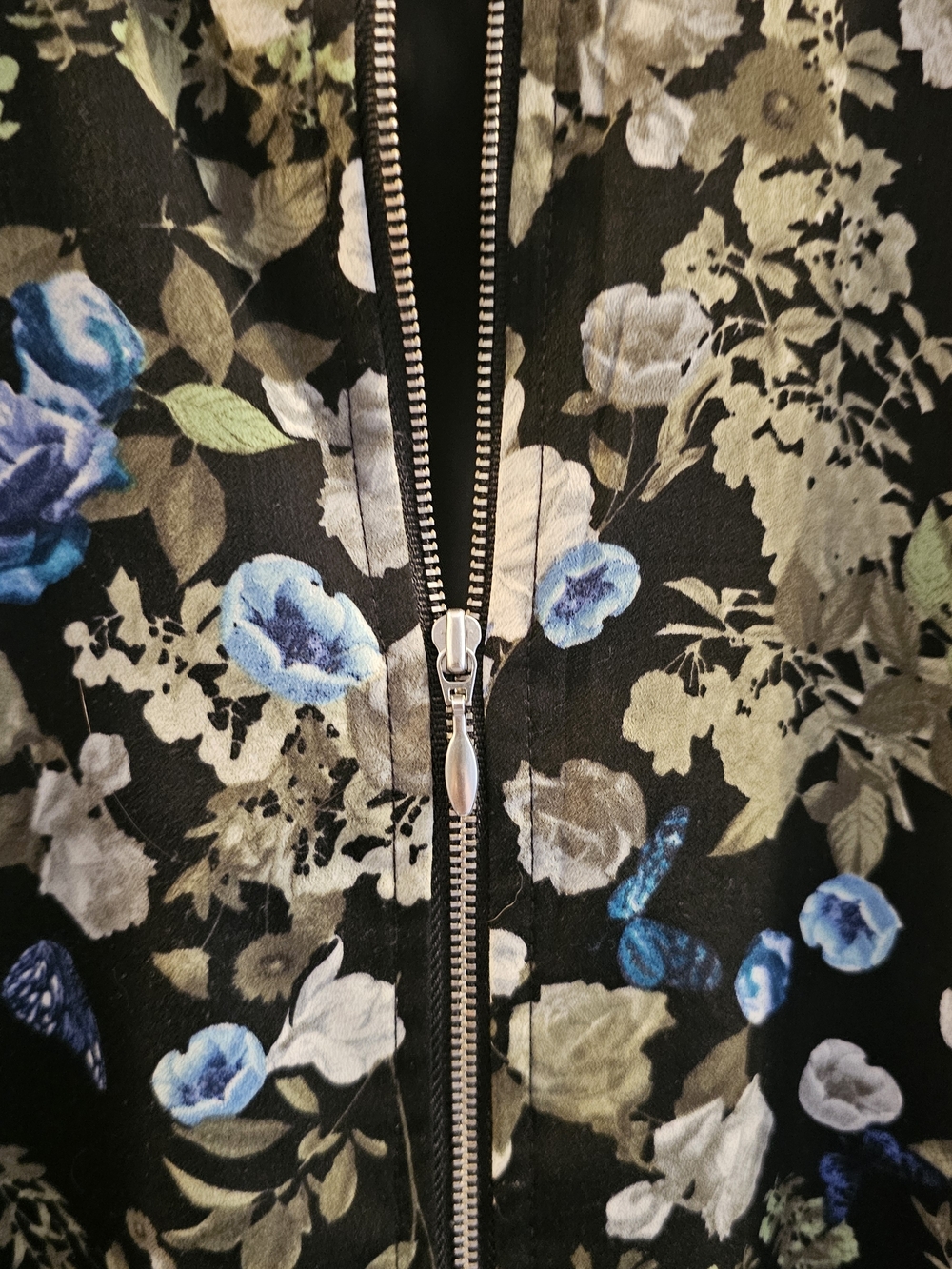 Christopher & Banks Black Floral Bomber Jacket with Blue and Green Blooms - Picture 2 of 6